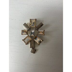 Vintage Rectangular Crystal Pendant With Gold-Tone Metal Accents